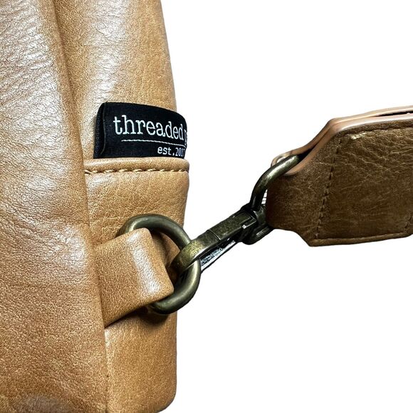 Threaded Pear Tan Vegan Leather Sling Bag Embroidered Strap - Picture 8 of 11